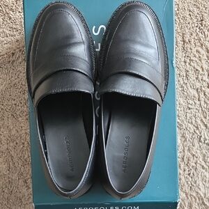 AEROSOLES Ronnie Black Leather Penny Loafers 8